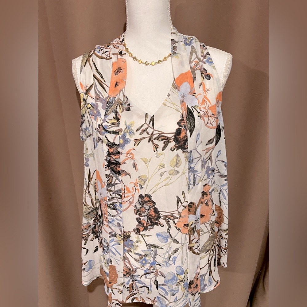 Floral Print Sleeveless V-Neck Top - White Multi